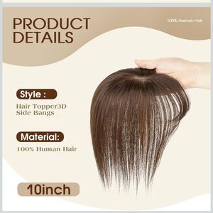 Brown Hair Topper with Side Bangs